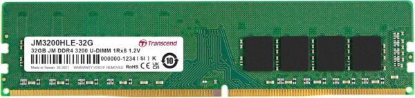 Barrette mémoire 32Go DIMM DDR5 Transcend JetRam 4800Mhz (Vert)