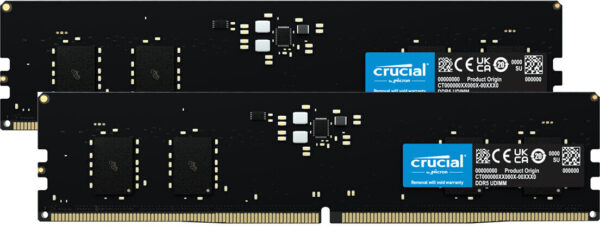 Kit Barrettes mémoire 16Go (2x8Go) DIMM DDR5 Crucial  4800MHz (Noir)