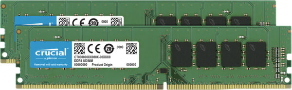 Kit Barrettes mémoire 32Go (2x16Go) DIMM DDR4 Crucial Classic 3200Mhz (Vert)