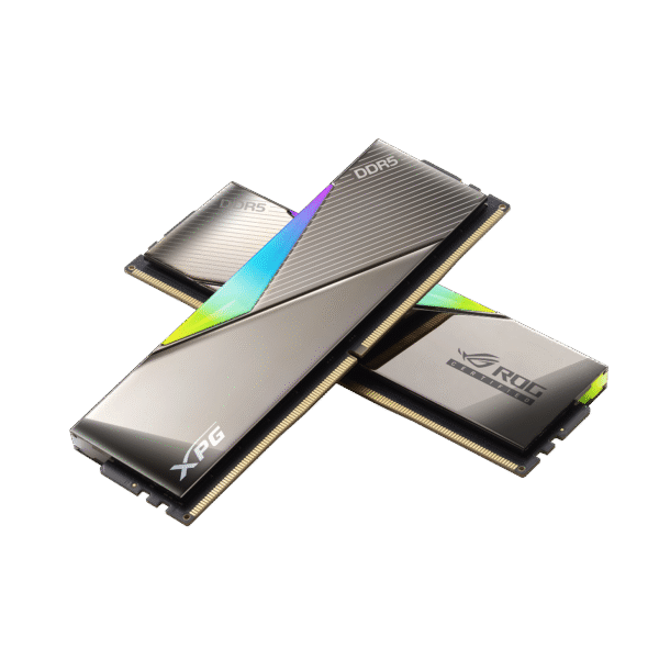 Kit Barrettes mémoire 32Go (2x16Go) DIMM DDR5 Adata XPG Lancer Rog Certified RGB 6600MHz (Argent)